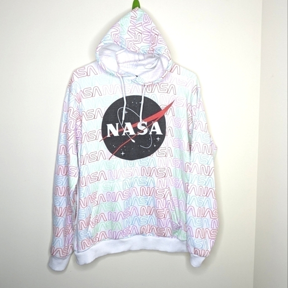 NASA Rainbow Logo Print Sweatshirt Hoodie L - Picture 1 of 3